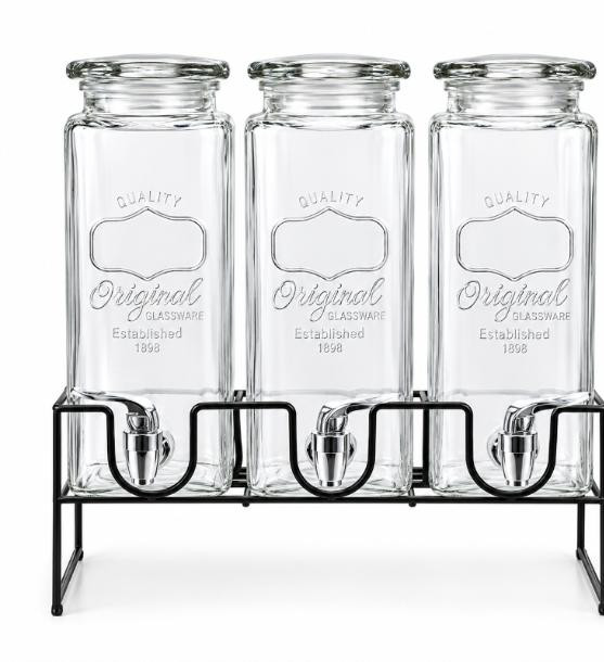 3-Piece Glass Beverage Dispenser Set with Stand